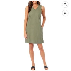 Briggs Ruffle Trim V-Neck Linen Blend Dress
